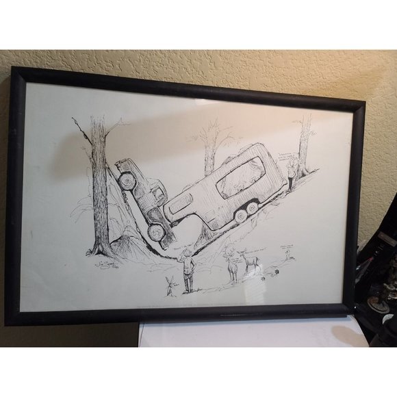 Jim Snook 1993 Truck stuck camper Signed Print 17"X11"  in frame - Picture 3 of 12